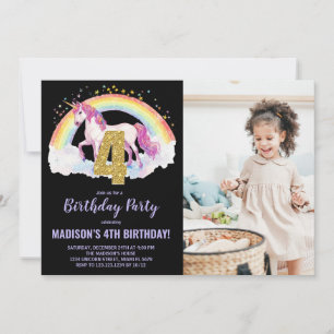 4th Rainbow Unicorn Birthday Invitations photo