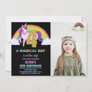 4th Rainbow Unicorn Birthday Invitations photo