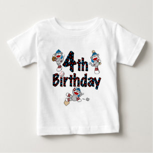 4th Sock Monkey Baseball Birthday Baby T-Shirt