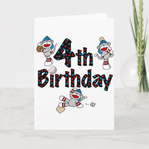 4th Sock Monkey Baseball Birthday Card