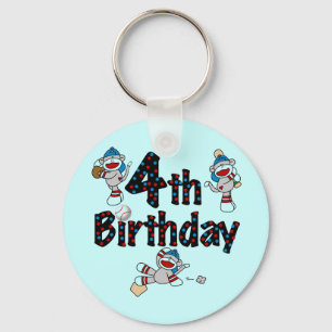 4th Sock Monkey Baseball Birthday Key Ring