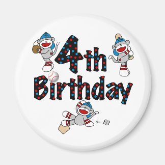 4th Sock Monkey Baseball Birthday Magnet