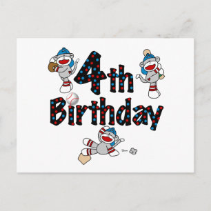 4th Sock Monkey Baseball Birthday Postcard