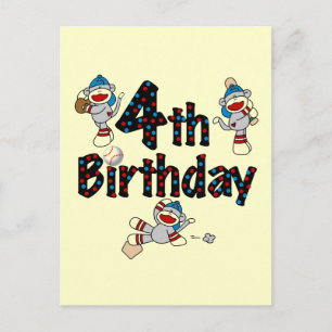 4th Sock Monkey Baseball Birthday Postcard