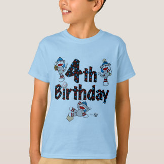 4th Sock Monkey Baseball Birthday T-Shirt
