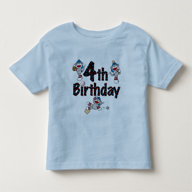 4th Sock Monkey Baseball Birthday Toddler T-Shirt (Front)