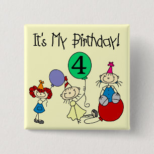 4th Stick Kids Party Birthday Tshirts and Gifts 15 Cm Square Badge