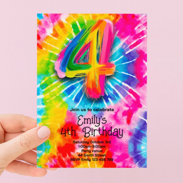 4th Tie Dye Birthday Invitation (Creator Uploaded)
