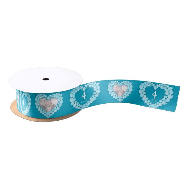 4th topaz wedding anniversary blue photo heart satin ribbon (Spool)
