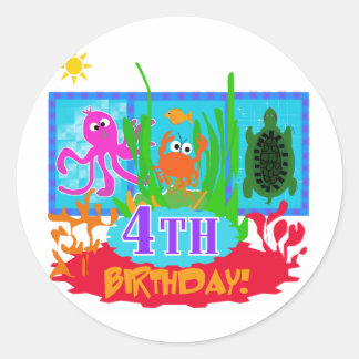 4th Undersea Adventure Birthday Tshirts Classic Round Sticker