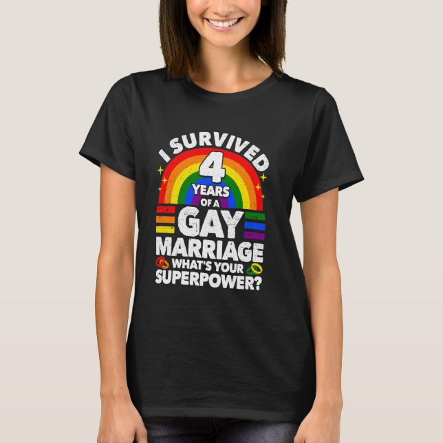 4th Wedding Anniversary 4 Years Gay Marriage Husba T-Shirt (Front)