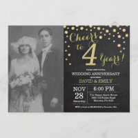 4th Wedding Anniversary Chalkboard Black and Gold