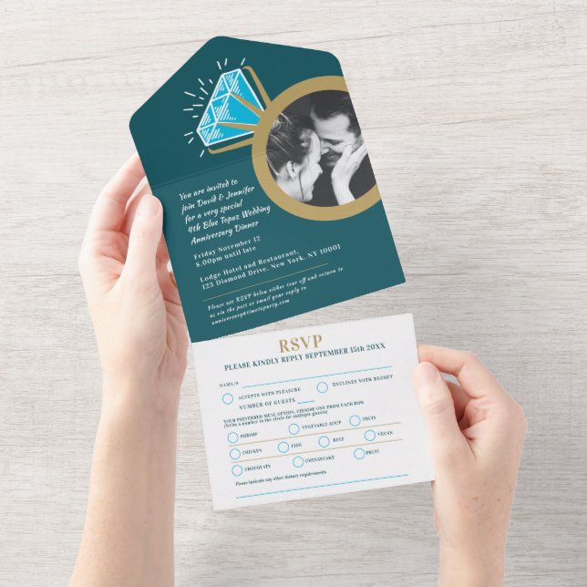 4th wedding anniversary dinner blue topaz ring all in one invitation (Tearaway)
