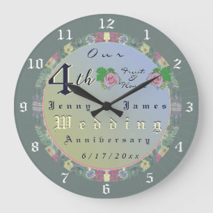 4th Wedding Anniversary Floral Wall Clock