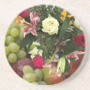 4th Wedding Anniversary Fruit and Flowers  Coaster