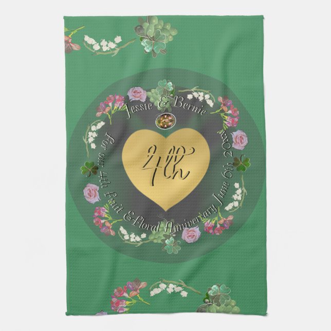 4th Wedding Anniversary Fruit Floral  Tea Towel (Vertical)