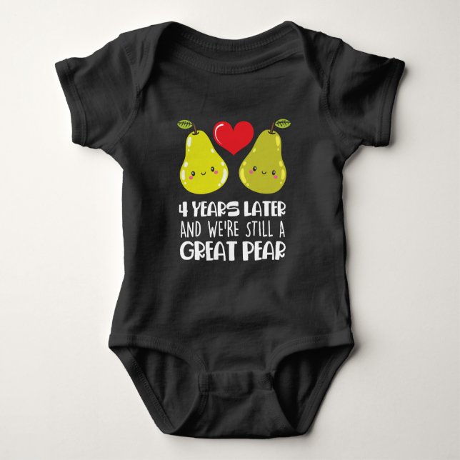 4th Wedding Anniversary Gift Married Couple Pear Baby Bodysuit (Front)