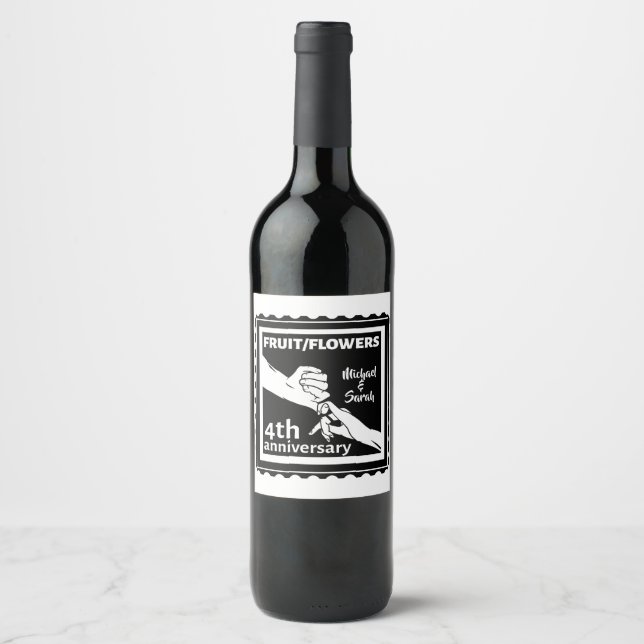 4th Wedding anniversary holding hands romantic Wine Label (Front)