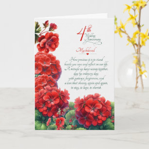 4th Wedding Anniversary Sentimental Geraniums Card