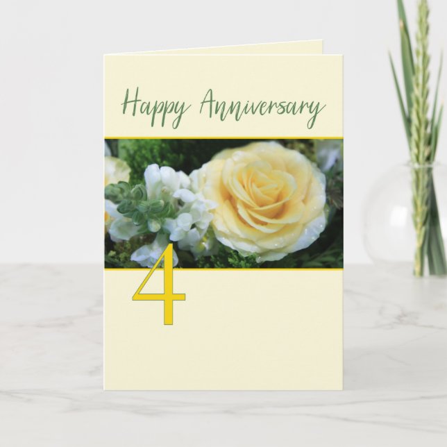 4th Wedding Anniversary Yellow Rose Card (Front)