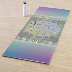 4th Year Wedding Anniversary Green&Blue Flower Yoga Mat