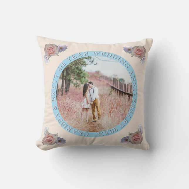 4th Yr. Wedding Anniversary Linen&Topaz Colours Cushion (Front)