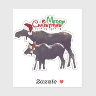 4x4 custom cut Christmas sticker of moose