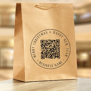 4X5 Business QR Code Christmas Holiday Round Rubber Stamp