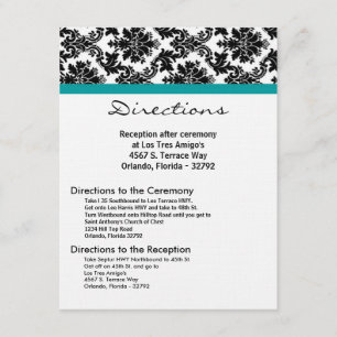 4x5 Directions Card Black Damask Teal Reception