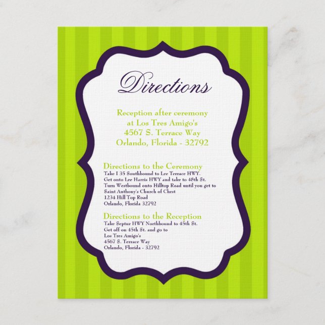 4x5 Directions Card Lime Green & Purple Stripe (Front)
