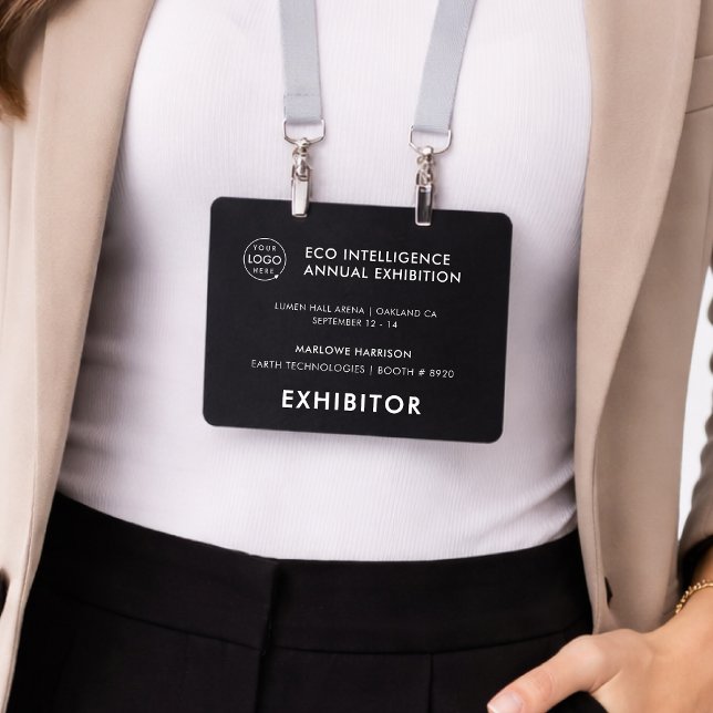 4x5 Event Badge | Exhibitor Pass Black Badges ID Badge (Design a polished conference badge card for expos, conventions, and trade shows)
