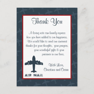 4x5 FLAT Thank You Card Aeroplane Flight Blue/Red