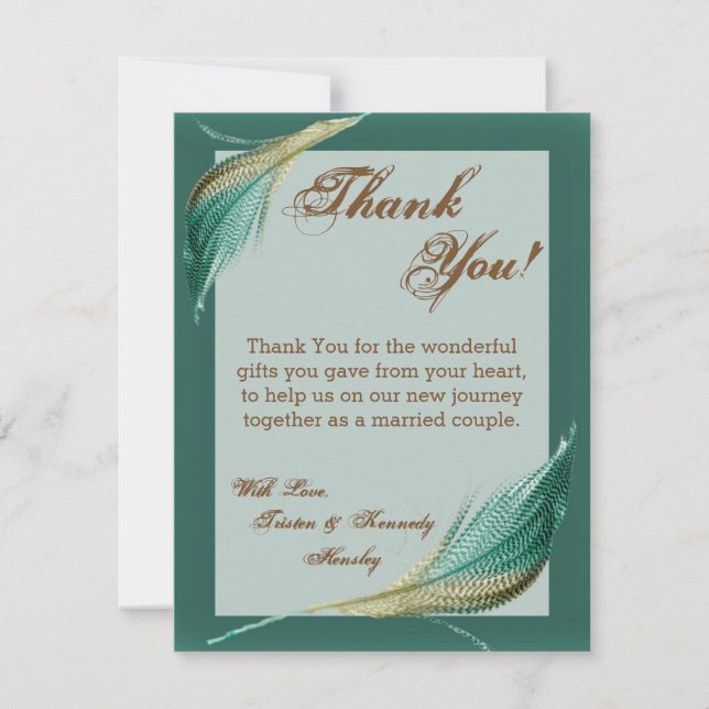 4x5 FLAT Thank You Card Animal Quail Feather Bird (Front)