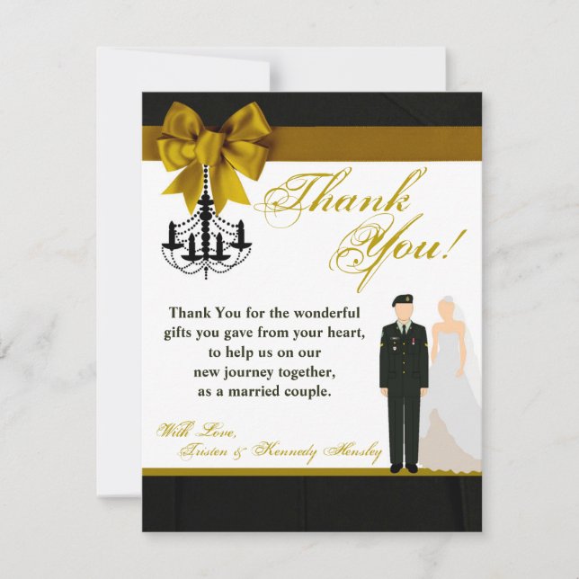 4x5 FLAT Thank You Card ARMY Uniform Groom Bride (Front)