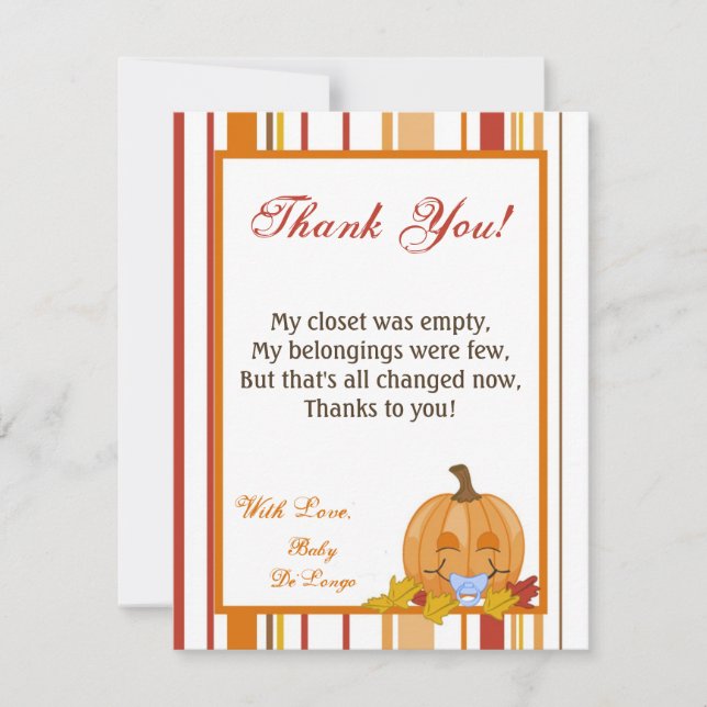4x5 FLAT Thank You Card Autumn Fall Pumpkin Baby (Front)