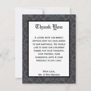 4x5 FLAT Thank You Card Black Grey Formal Gothic P