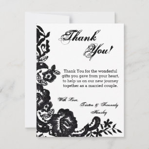 4x5 FLAT Thank You Card Black Lace Damask Antique