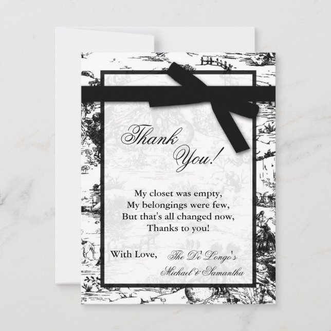 4x5 FLAT Thank you Card Black Toile Fabric Print (Front)