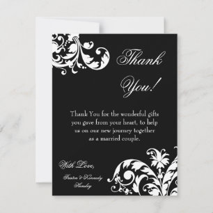 4x5 FLAT Thank you Card Black White Floral Filigre