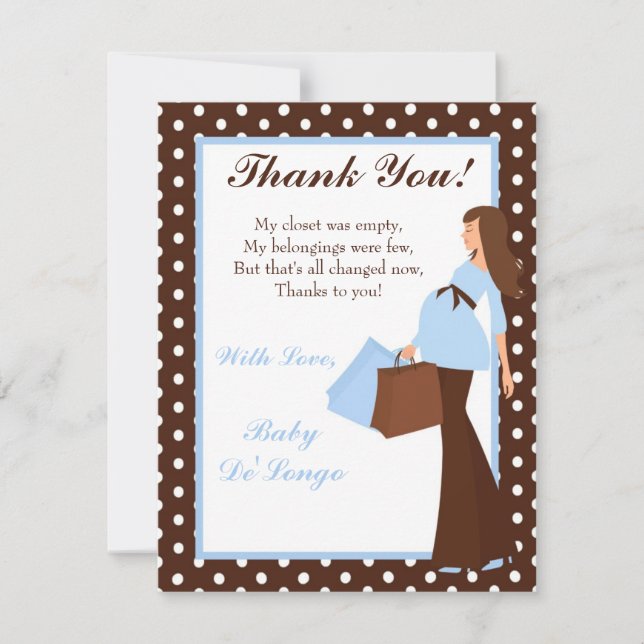 4x5 FLAT Thank you Card Blue Mod Mum Polka Dots (Front)