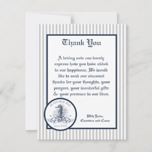 4x5 FLAT Thank You Card Blue Seahorse stripes beac