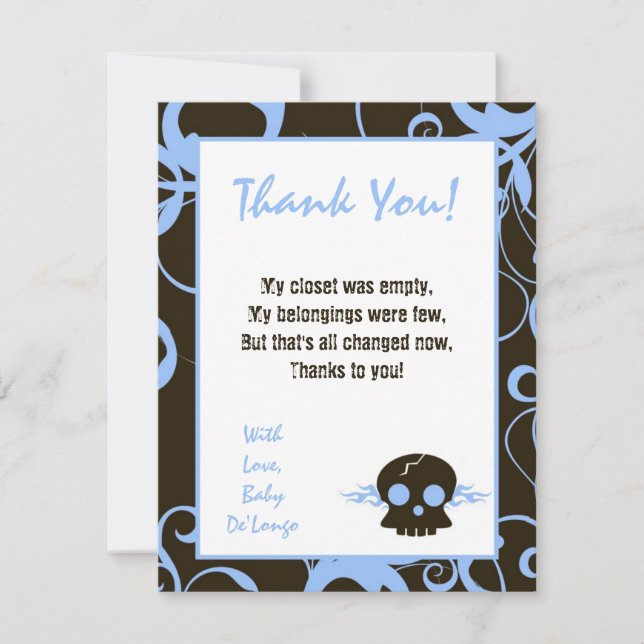 4x5 FLAT Thank You Card Boy Blue Punk Skull Flame (Front)
