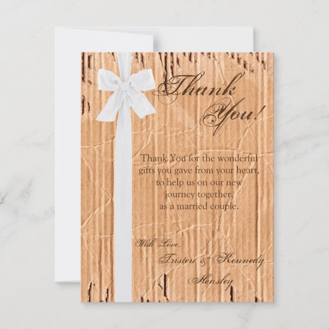 4x5 FLAT Thank You Card Cardboard Flap White Ribbo (Front)