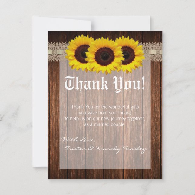 4x5 FLAT Thank You Card Country Sunflower Wood Lac (Front)