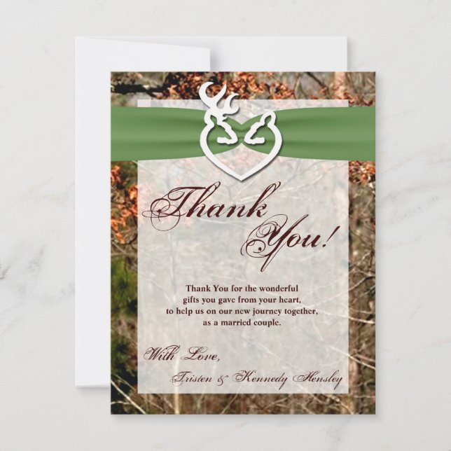 4x5 FLAT Thank You Card Deer Couple Doe Buck Cam (Front)