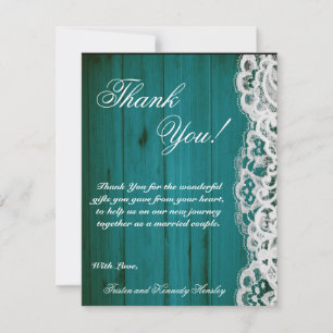 4x5 FLAT Thank You Card Distrissed Teal Wood Lace