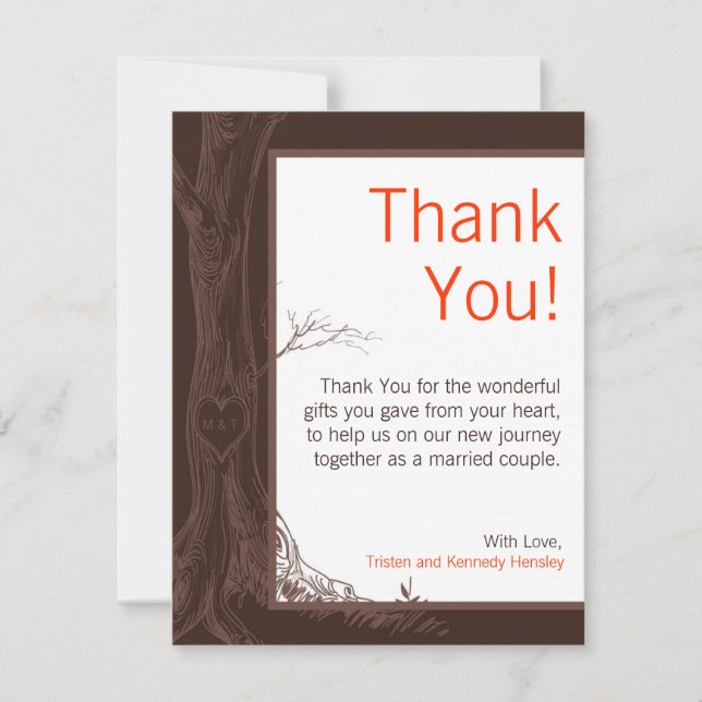 4x5 FLAT Thank You Card Fall Tree Initial Carvings (Front)