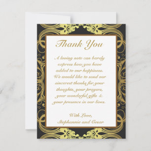 4x5 FLAT Thank You Card Gold and Black Damask