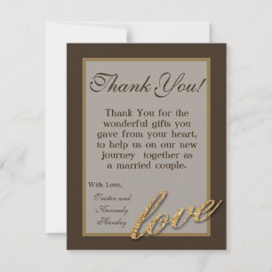 4x5 FLAT Thank You Card Gold Foil Glitter Love