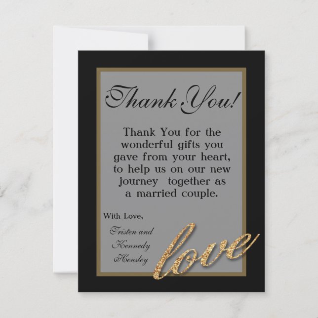 4x5 FLAT Thank You Card Gold Foil Glitter Love (Front)